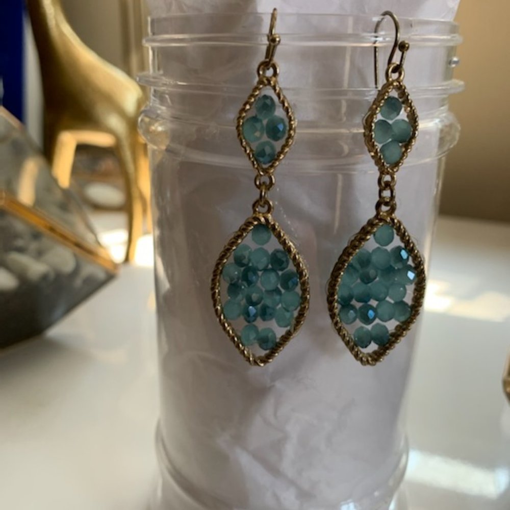 Double Drop Gold tone and beaded Earrings - Picture 4 of 5